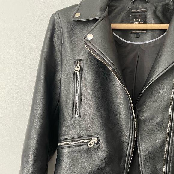 Zara TRF Faux Leather Cropped Moto Jacket Size xSmall - Picture 4 of 12